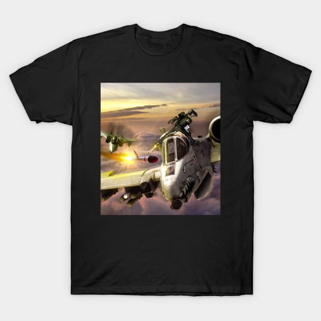 2 Fighter Jets in the Clouds T-Shirt by Dad n Son Designs